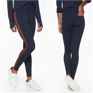 Athleta Track Tux Tights in Navy/Brown | Size Small